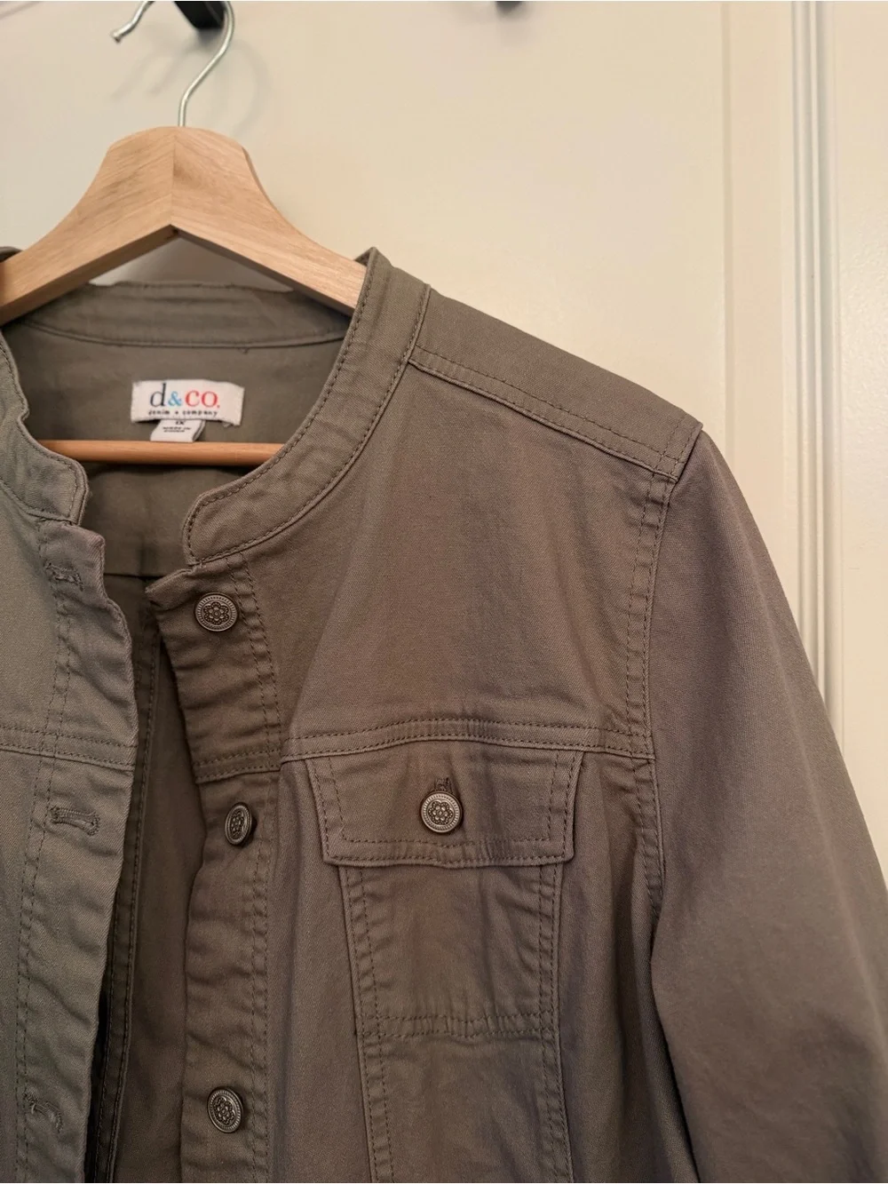 d&co Olive Collarless Jean Jacket for Women